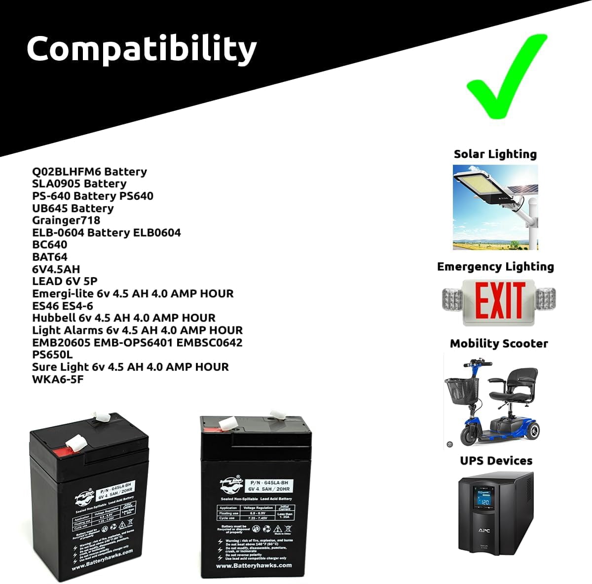 UB645 ELB-0604 Battery ELB0604 6V4.5AH 6V 4.5AH SLA Sealed Lead Acid for Exit Sign Emergency Light SLA0905 AH 4.0 AMP HOUR 120255