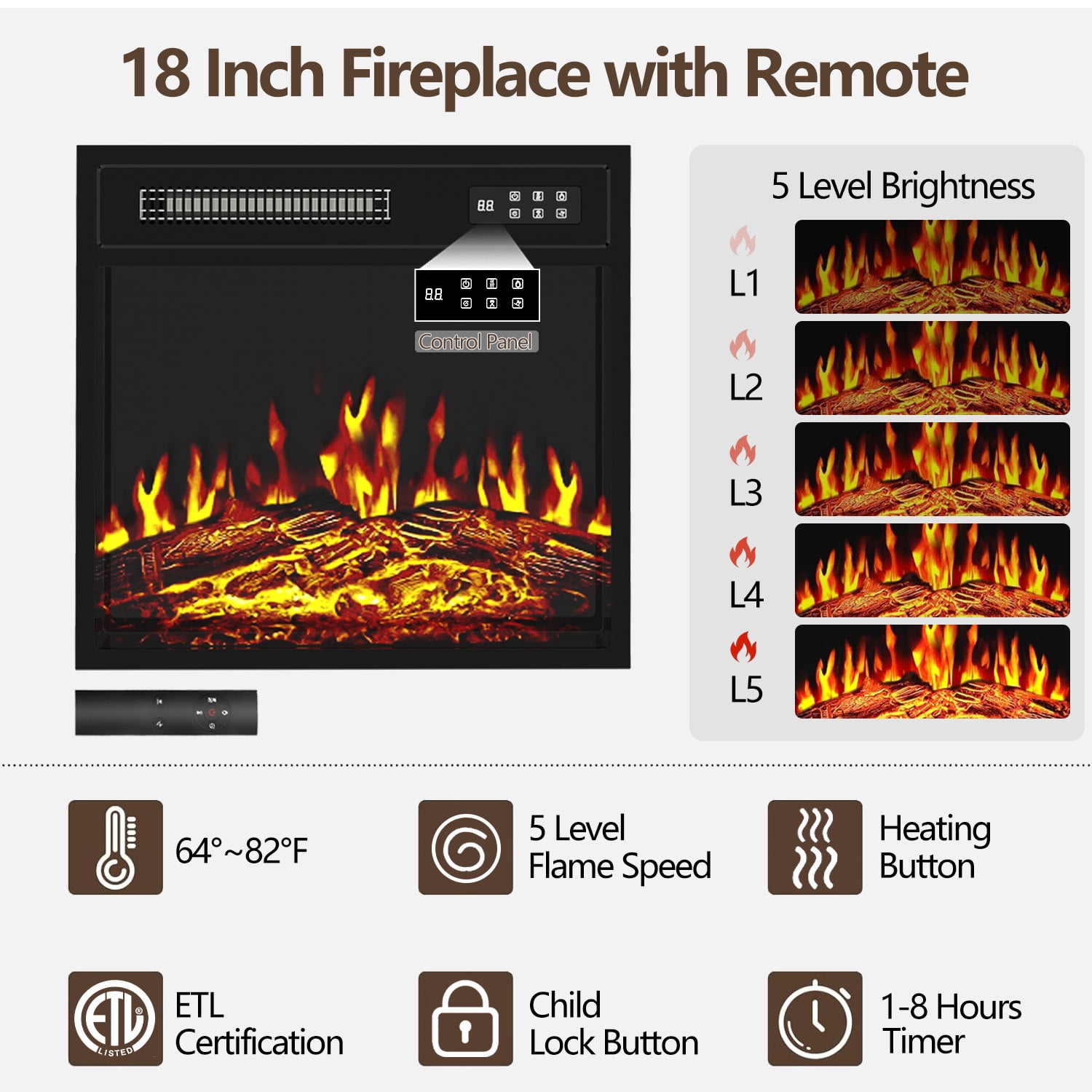 Waleaf Fireplace TV Stand with Fireplace, 49" Entertainment Center up to 55 inch TV,Dresser for Bedroom, Living Room with Power Outlets & LED Lights