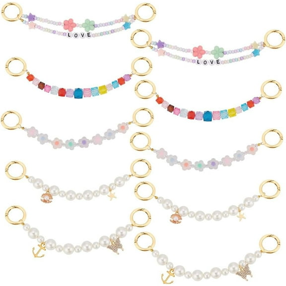 10pcs Shoe Charms Chains Colorful Shoelaces Chains Acrylic Flower Pearl Beaded Shoe Decoration Chains Word LOVE Double Strand Chain for Sneakers Casual Clog Shoes Sandals Keychains