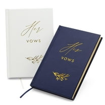 MUUJEE Hard Cover Vow Books (Set of 2) - Foil Embossed Wedding Ceremony Vow Renewal Speech Books, Couple Gifts for Engagement (His Her (Navy & White))