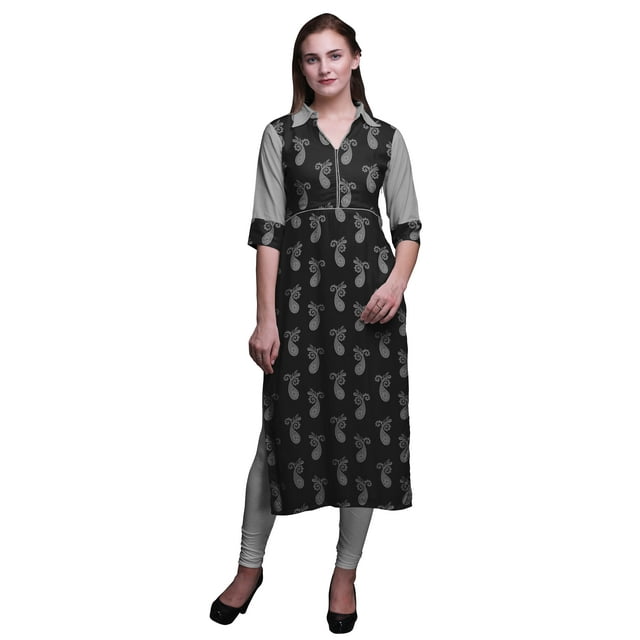 Bimba Robe Longue en Rayonne Imprimée Tunique Droite pour Femmes Haut Indien