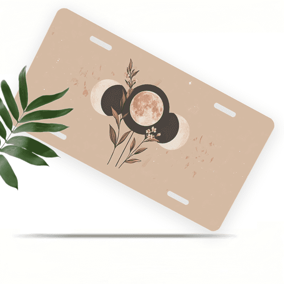 1 Pcs 2D Flat License Plate Covers & Frames, Moon and Flowers For Decorative Front, Waterproof For Decoration Aluminum License Plate Covers & Frames Cover For Men Women, 12" X 6"