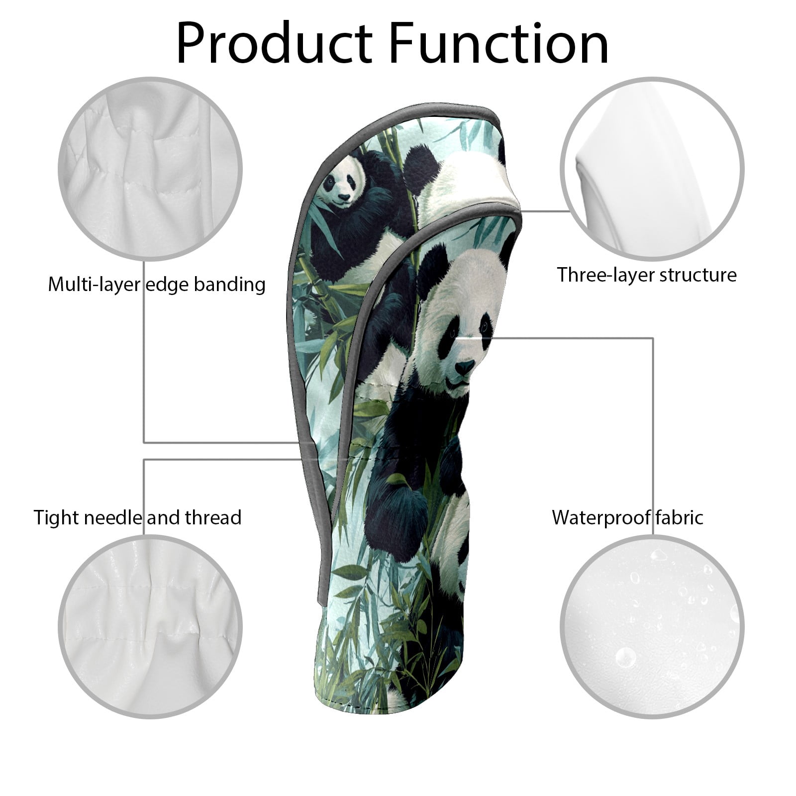 Golf Club Covers PU Leather Waterproof Head Covers for Fairway Woods Hybrids Panda Unisex Fits Most Brands
