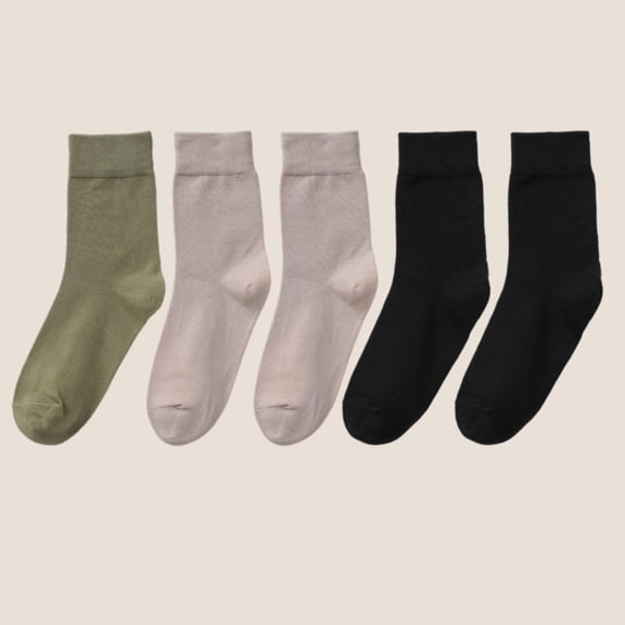 Ljudmp Women's 5Pairs Plain Color Crew Socks Soft Ribbed Knit Cuff Mid-Calf Casual Socks Breathable Stretch Cotton Socks Multicolor A