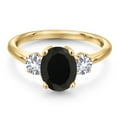 thumbnail image 3 of Gem Stone King 18K Yellow Gold Plated Silver Black Onyx and White Created Sapphire Engagement Ring for Women | 2.50 Cttw | Oval 9X7MM | Gemstone December Birthstone | Size 6, 3 of 6