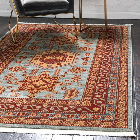 Unique Loom Sahand Collection Area Rug - Shapur (6' 1" x 9' Rectangle Light Blue/Light Brown)