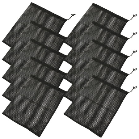 LOLIPPYY 10-Pack Black Polyester Mesh Drawstring Bags Lightweight Tear-Resistant Storage for Home and Travel Use
