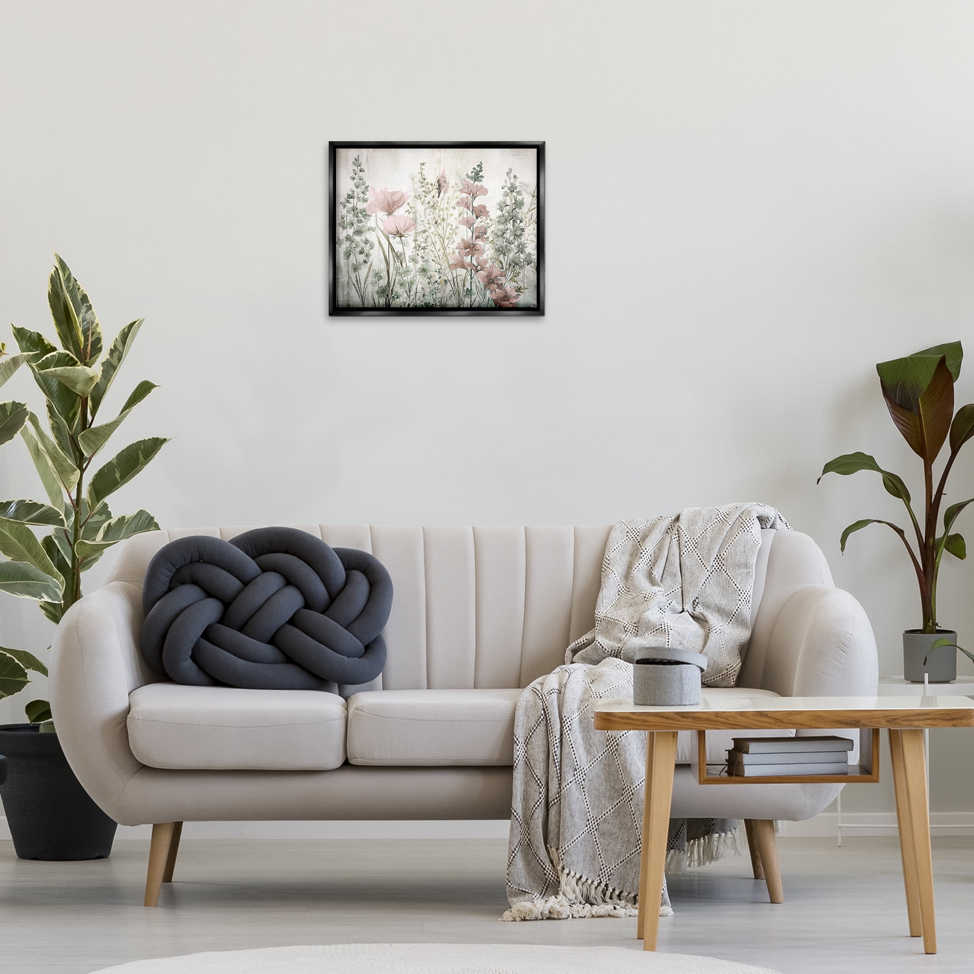 Stupell Industries Blush Wildflower Sprigs Plants & Flowers Painting Black Floater Framed Canvas Art Print Wall Art, 21 x 17