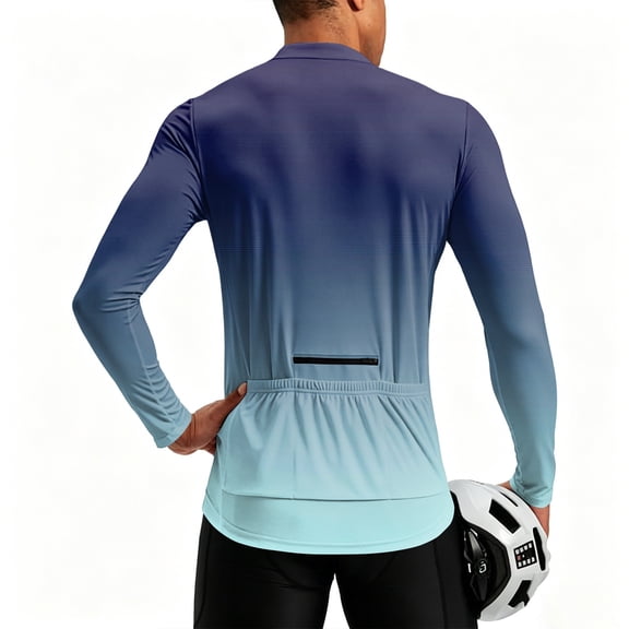 Fabrcox Gradient Cycling Jersey Long Sleeve Men with 3 1 Rear Zipper Pockets Workout T Shirts for Men Upf 50 Half Zip Breathable Outdoor Quick Dry Mens Biking Shirts