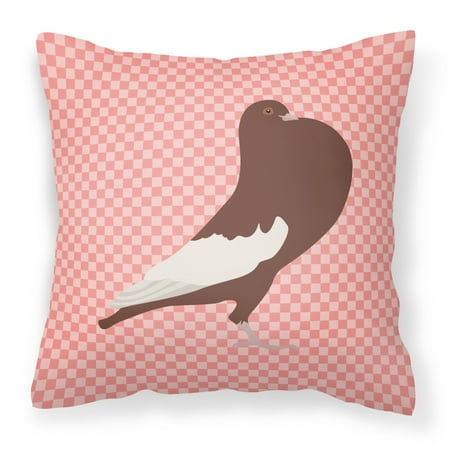 - English Pouter Pigeon Pink Check Fabric Decorative Pillow BB7954PW1818