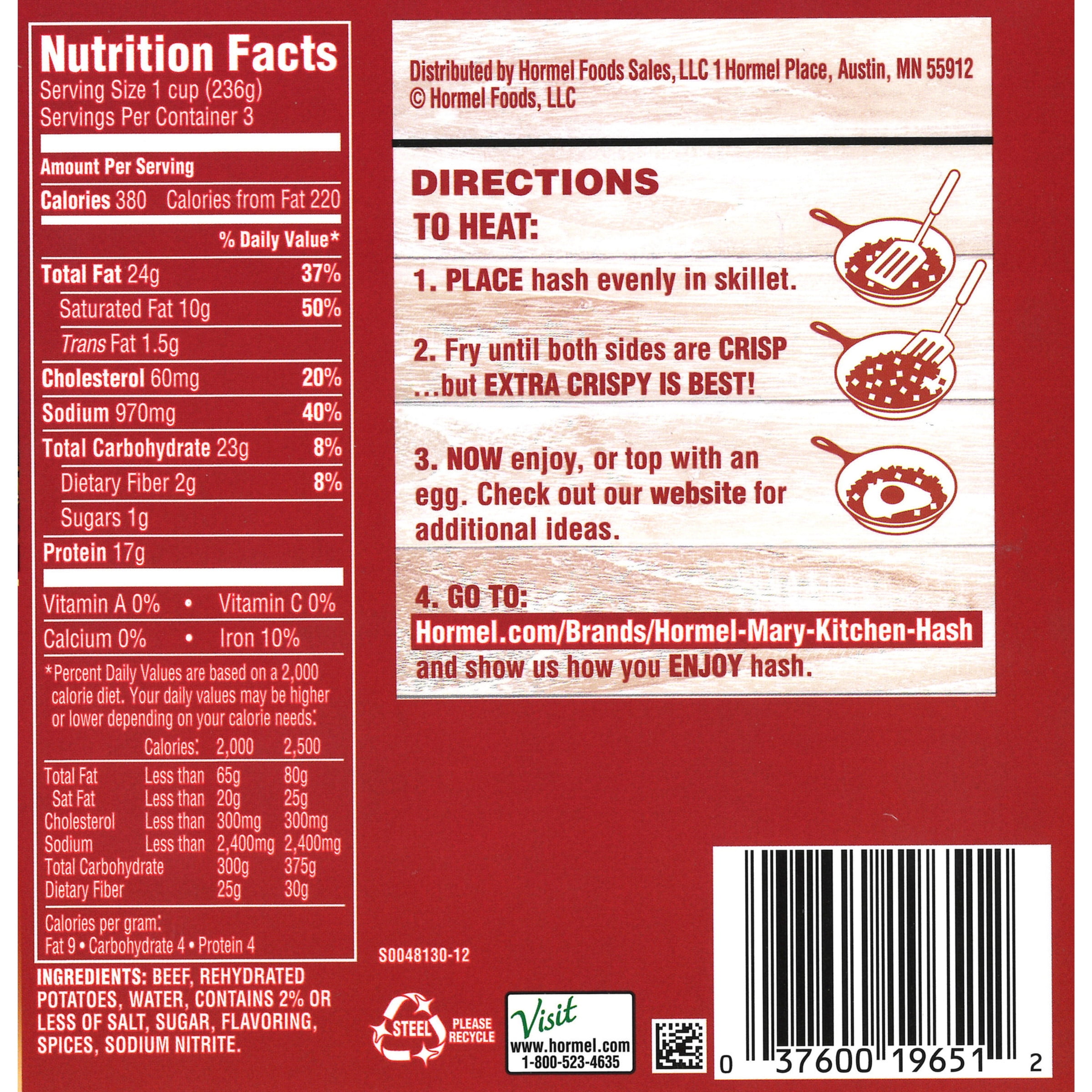 (12 pack) HORMEL MARY KITCHEN Corned Beef Hash, 25 oz Steel Can