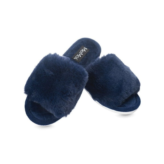 MeMoi The Bette Plush Open-Toe Slipper - Womens - Female (Medium, Navy)