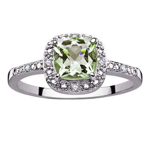 Sterling Silver Green Amethyst and Diamond Ring by Custom Personalization Solutions