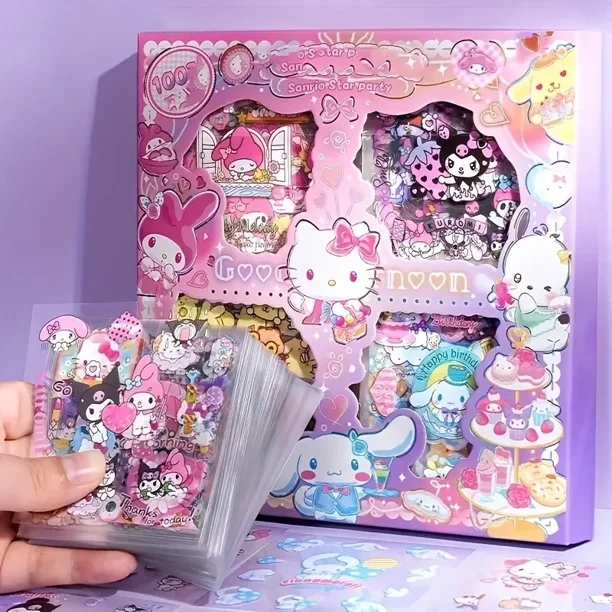 Pegatina de Anime de Hello Kitty Sanrio para niños, pegatinas de papelería impermeables, sin repetición, Cinnamoroll Kuromi, regalos de cumpleaños, juguetes para niños, 100 piezas