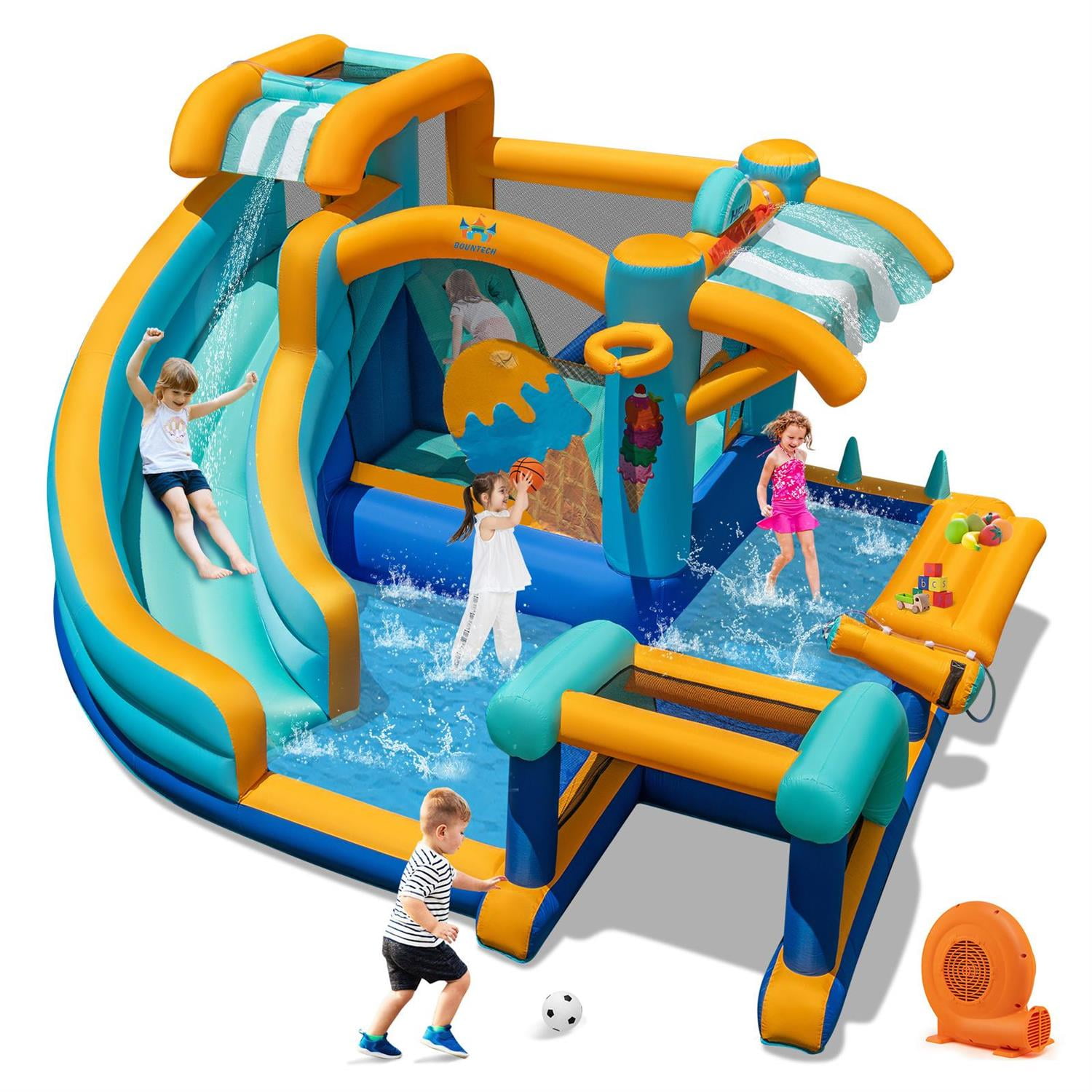 Spaco Inflatable Water Slide, 750W Rapid Inflation Blower, Safety Guardrail Protection, Party Play Must-Have, Multicolor