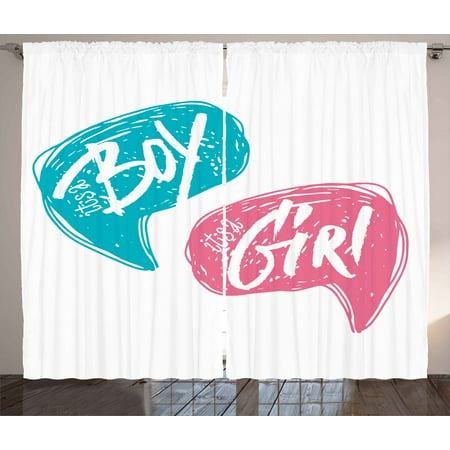 Gender Reveal Curtains 2 Panels Set Hand Drawn Style Sketch Boy