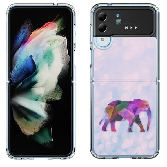 Shockproof Bumper Phone Case for Samsung Galaxy Z Flip 4 5G, by OneToughShield ® - Elephant /Polygon