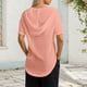 thumbnail image 3 of Sudadera con capucha de manga corta de punto de verano de color liso para mujer: cuello en V, capucha con cordón y tejido ligero para uso informal., 3 of 6