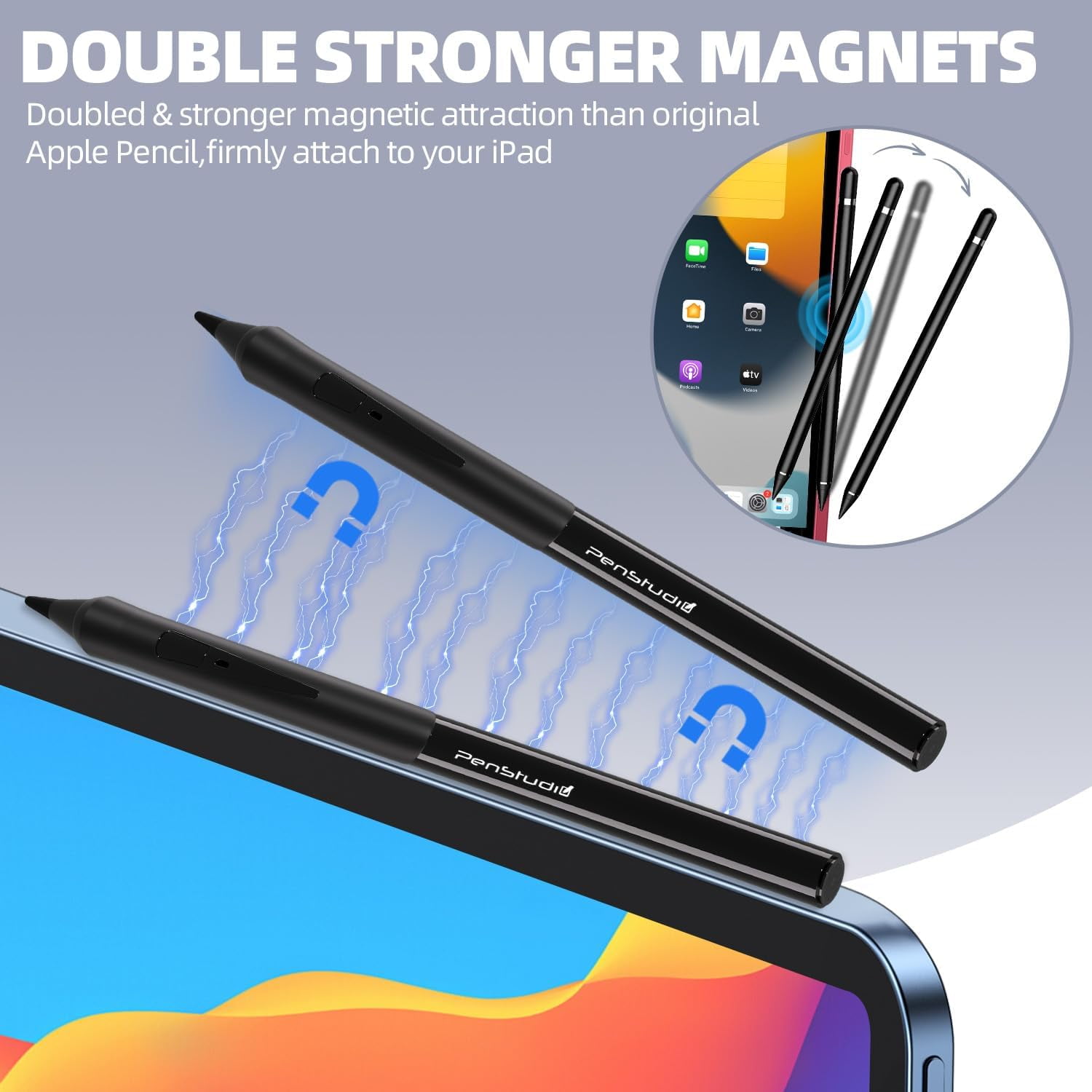 Penstudio PS-X Stylus for Apple iPad丨Ergonomic Design & Customizable Button丨Compatible with USB-C iPads丨Precise Drawing, Palm Rejection, Durable Metal Tips (Pink)