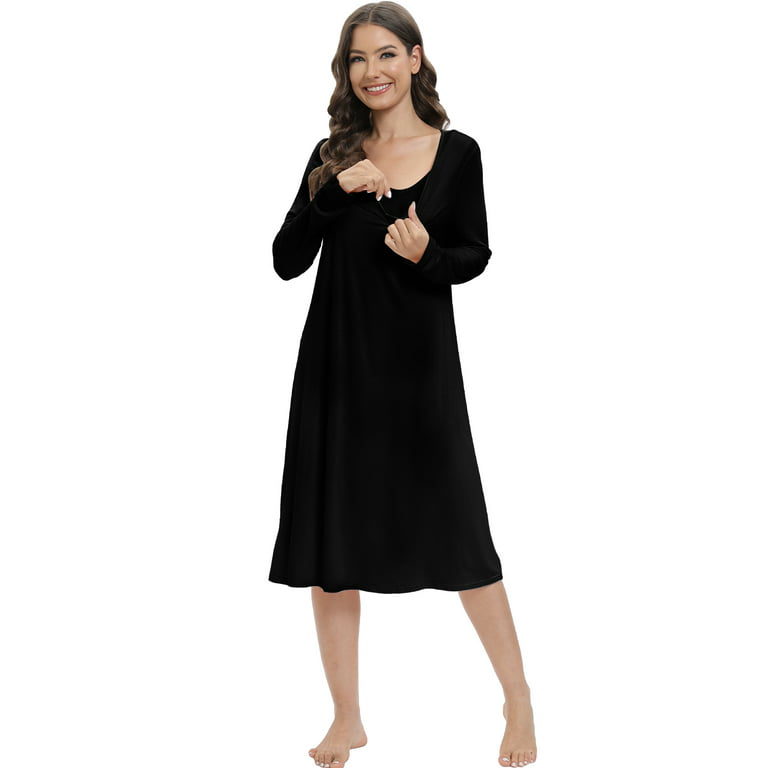 Women Solid Modal Nightdress With Chest Pad Comfort Short Sleeve