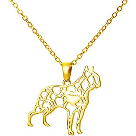 Dog Pendant Custom Name Necklace, Gold Plated Stainless Steel Personalized Nameplate Necklaces, Cross Chain, 6 Chain Length Options