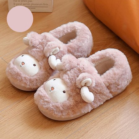 

CoCopeanut 2022 Women Home Slippers New Cute Cartoon Design Color Winter Warm Faux Fur Indoor Female Thick Sole Woman Shoes