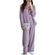 thumbnail image 2 of Pijama morado con botones para mujer para primavera/otoño, corte holgado y suave, talla M, manga larga, estampado de corazones, 2 of 8