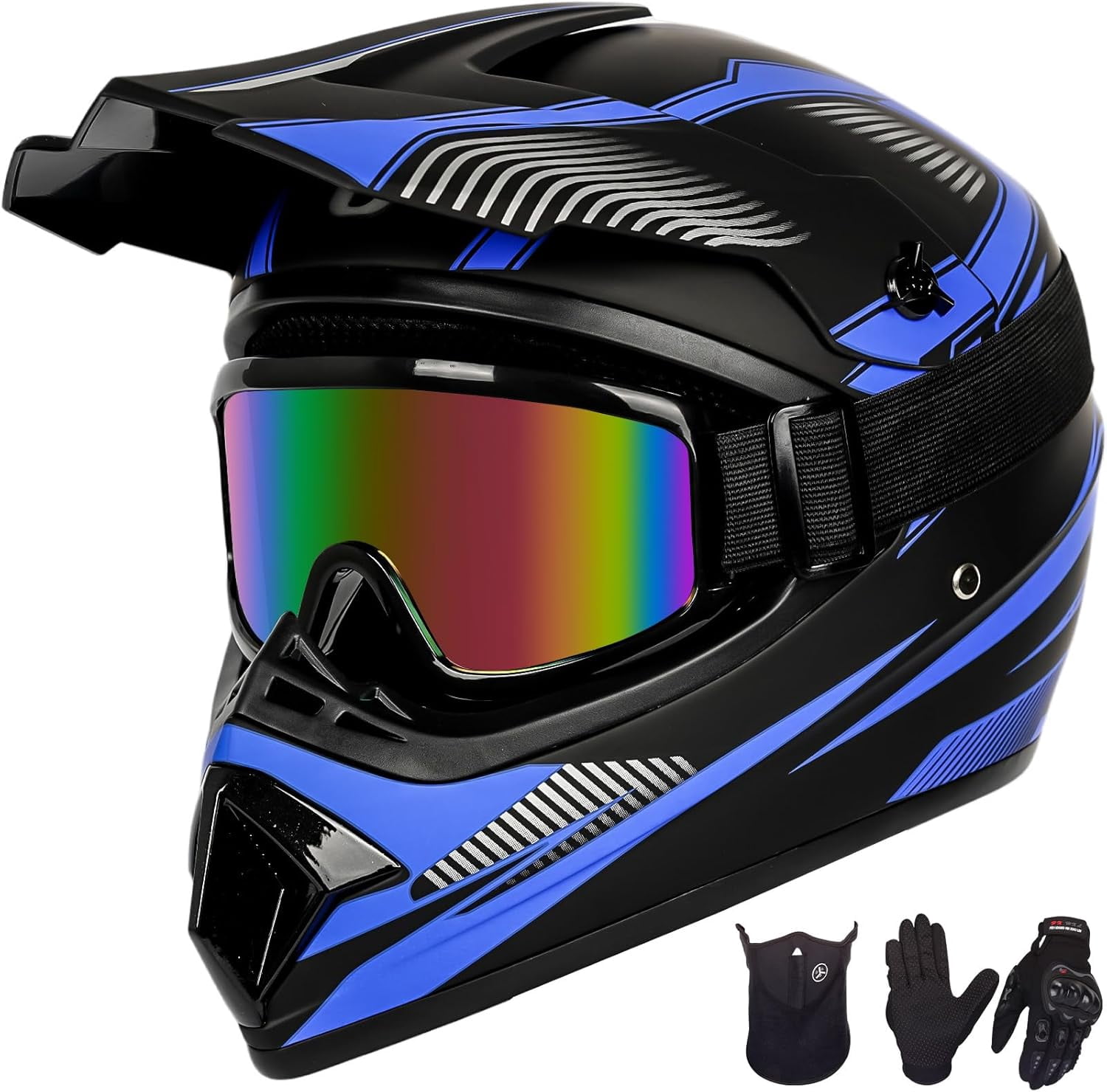 Youth Kids Motocross Helmet Motorcycle Dirt Bike Off-Road Mountain Bike BMX MX ATV Helmet with(Gloves Goggles Mask) 4Pcs Set - DOT Approved