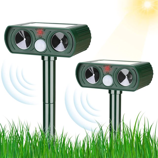 Repelente de animales recargable, repelente de animales con energía solar, repelente de perros y gatos con ondas ultrasónicas recargables para césped al aire libre, jardín, uso agrícola