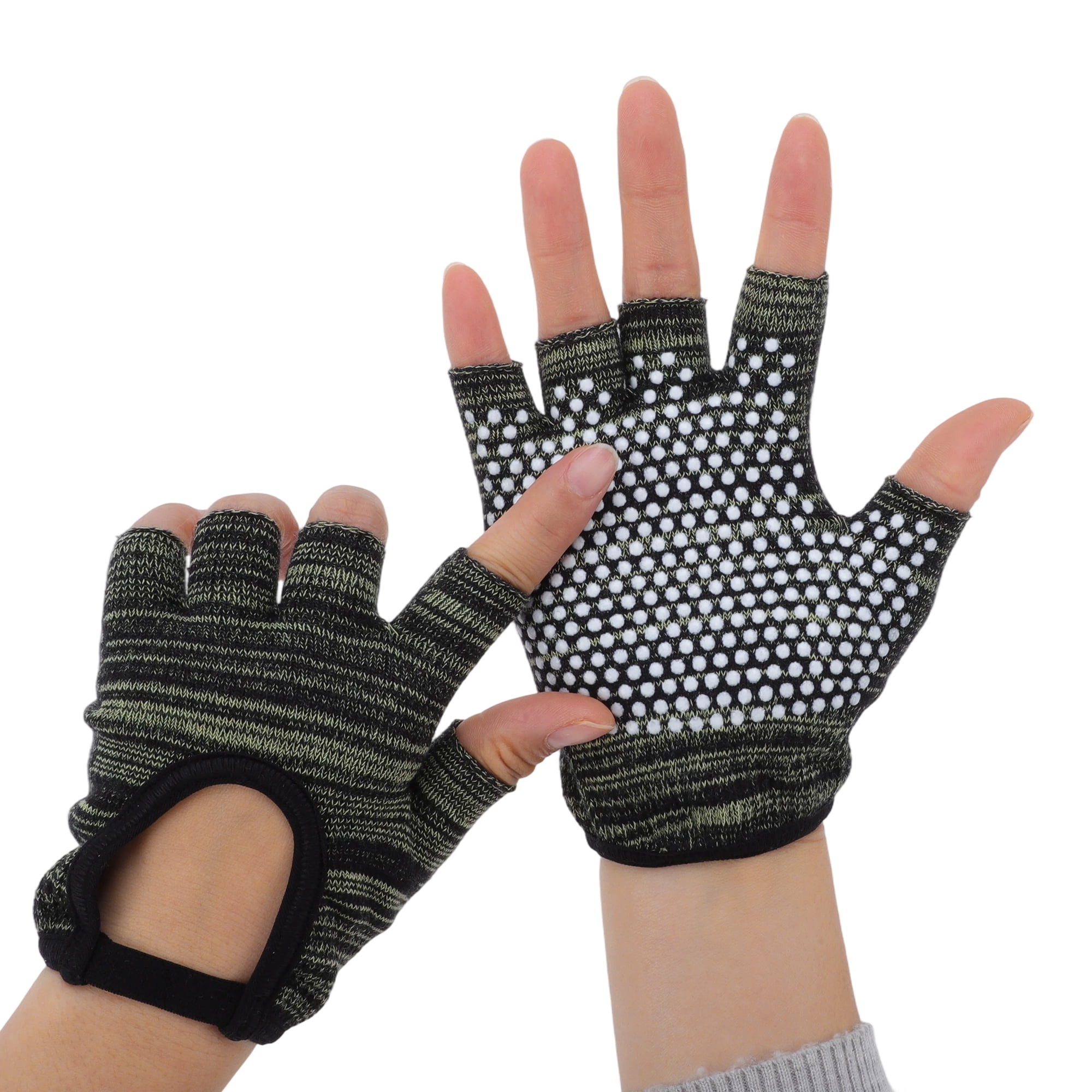 Unique Bargains Non-slip Fingerless Yoga Gloves One Size Black, Green
