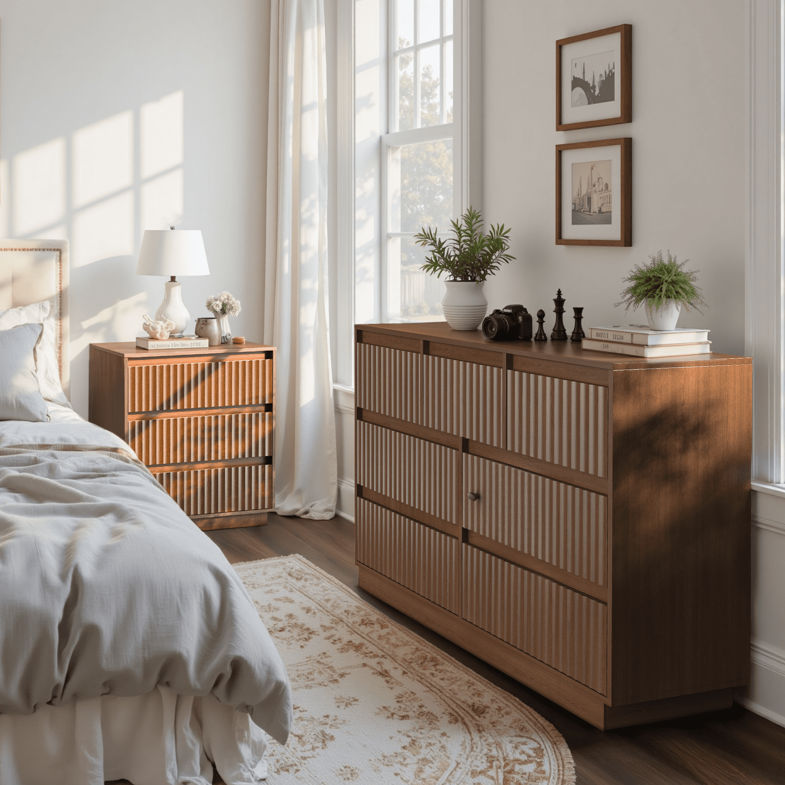 UPGO 27.5'' Fluted Dresser for Living Room, Bedroom, Hallway, Entryway with Deep 3 drawers, Wooden Dresser