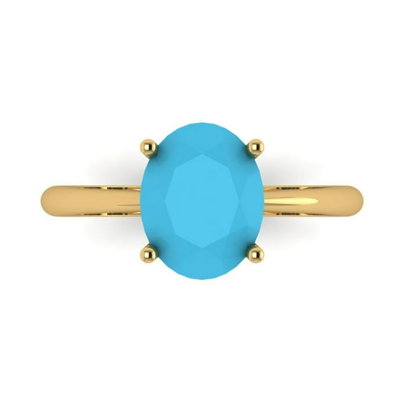 Clara Pucci 14K Yellow Gold 2.5ct Turquoise Solitaire Ring for Women