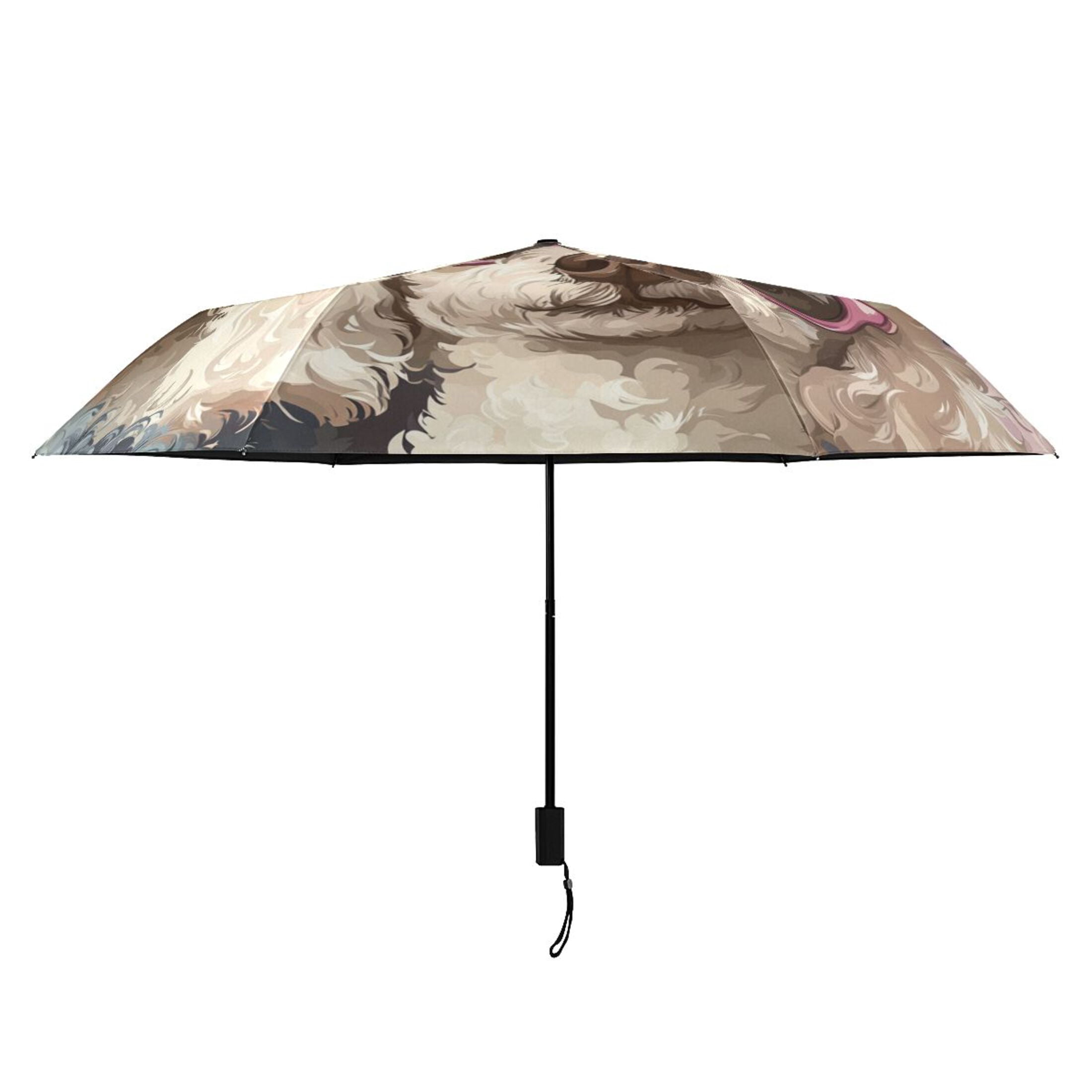 Cute Poodles with Sunglasses All Weather Umbrella Triple Folding Parasol 6 Ribs UV Protection Portable
