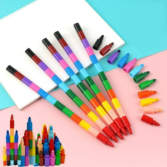 Série d'Outils 6 Pcs Craies de Cire Empilables Craies de Cire Constructibles Craies de Cire DIY Craies de Cire Arc-en-Ciel Empilables pour Enfants pour Fournitures Scolaires 12 Couleurs