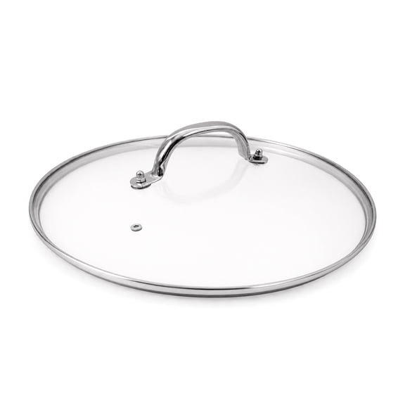 12 inch Pots and Pans lids, Tempered Glass Skillet Lid with Wide Rim, Stainless Steel Replacement Cover for 12" Cookware Frying Pan Sauté Pan, 30cm, Silver