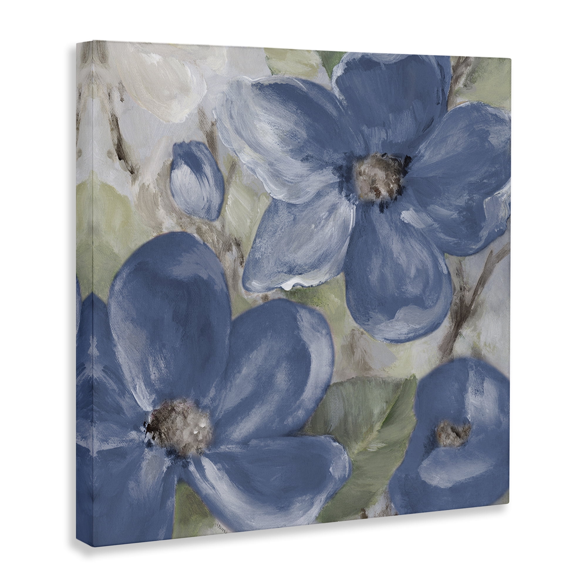 Stupell Industries Silently Blue Bloom Botanical & Floral Painting Gallery Wrapped Canvas Art Print Wall Art, 24 x 24