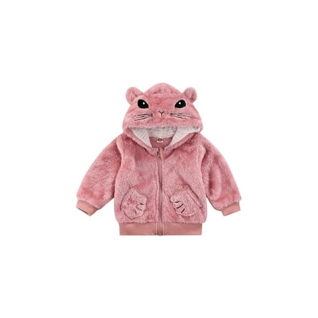 

Kiapeise Toddler Girl Winter Fleece Jacket Long Sleeve Plush Zipper Cardigan 3D Animal Ear Hooded Coat