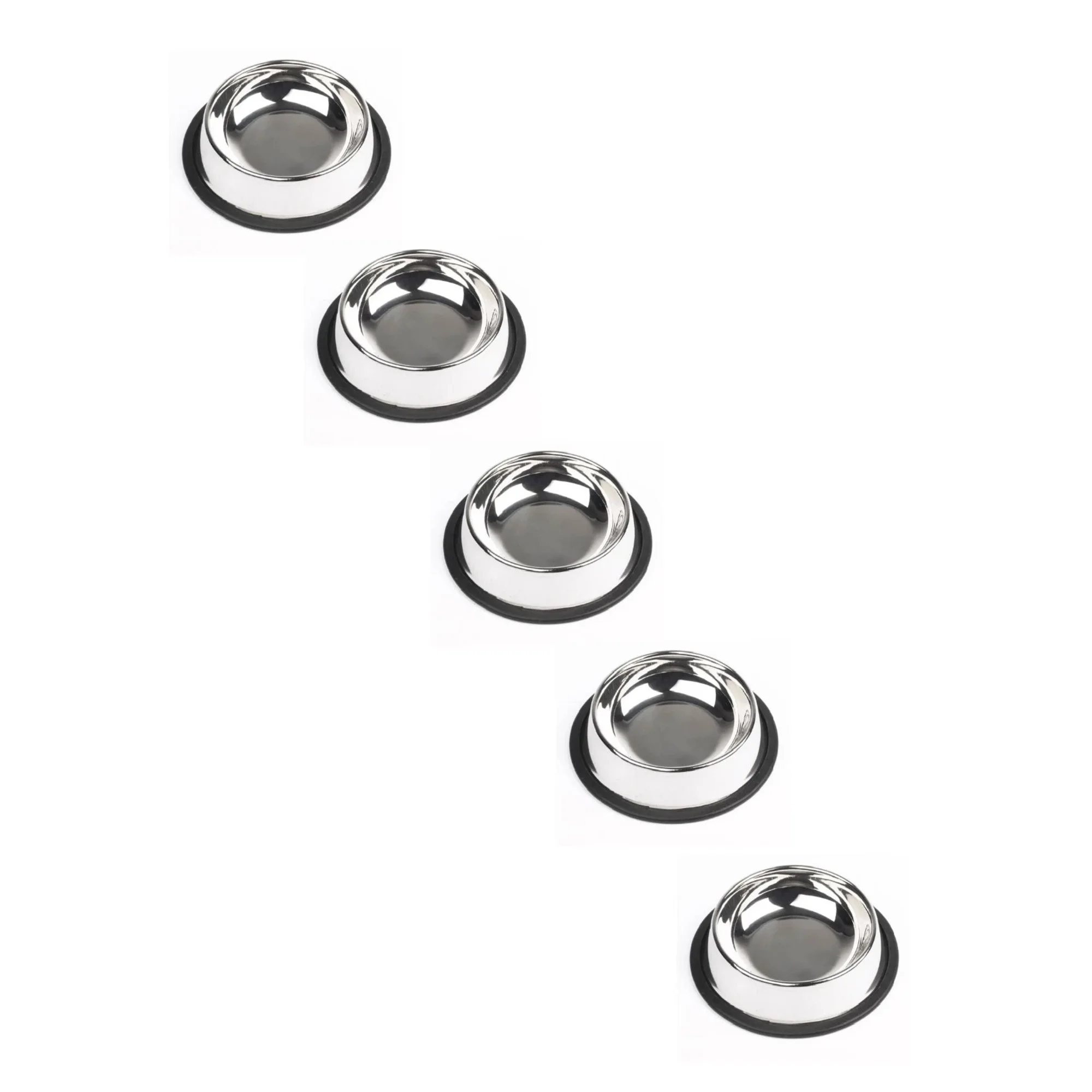 Heavy Duty Dog Dish Bulk Packs Mirror Finish Non Slip No Tip or Skid Wide Edge (32 Ounce - 5 Dishes)