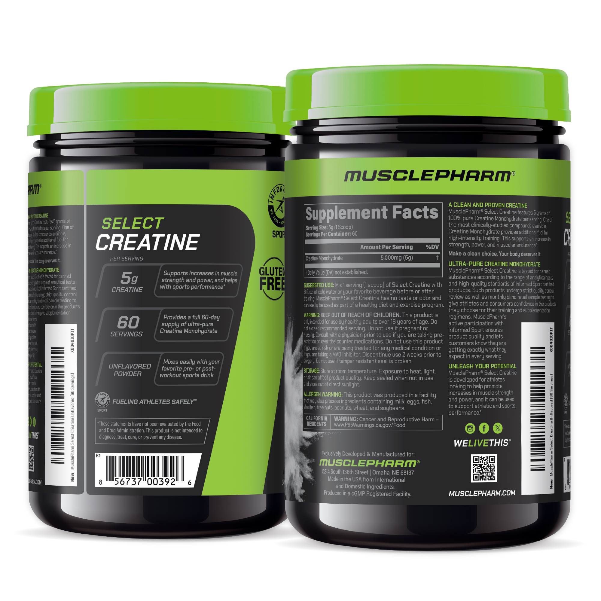 Musclepharm Essentials Creatine Monohydrate Powder, Pre Workout Muscle Builder & Post Workout Muscle Recovery Supplements