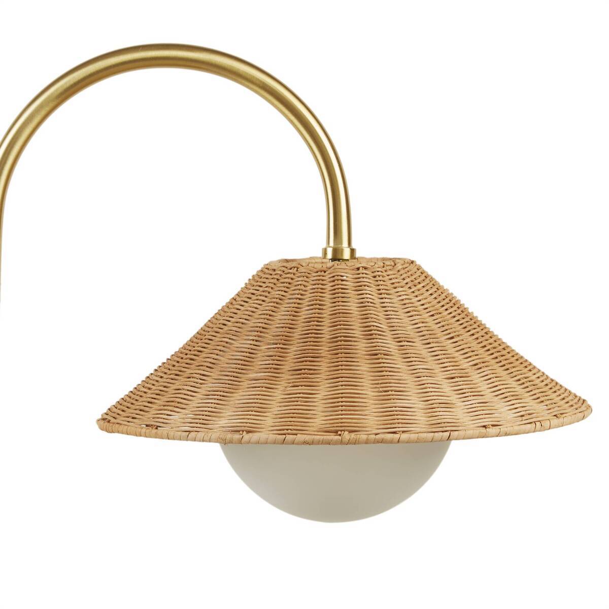 Gold Natural Rattan Weave Shade Floor Lamp - Bohemian Style for Living Room Bedroom Office