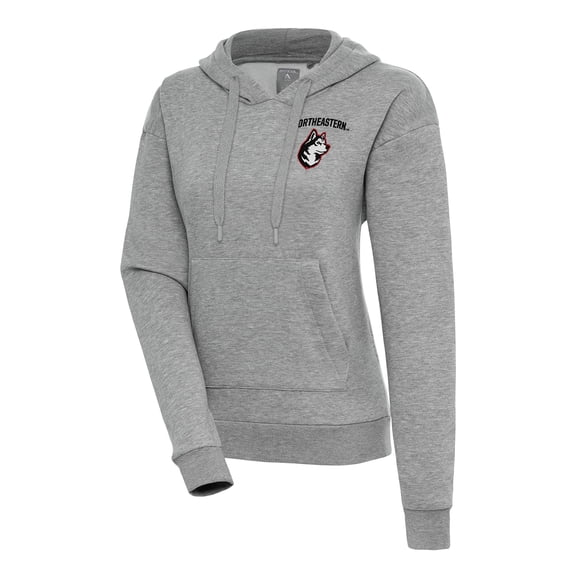 Women's Antigua Heather Gray Northeastern Huskies Victory Pullover Hoodie