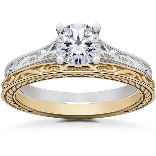 Vintage Scroll Solitaire Sophia Engagement Ring Setting & Matching Wedding Band