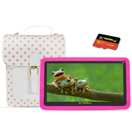 UPC: 0602573537015 | LINSAY 7  Kids tablets 2GB RAM 32GB Android 12 WiFi Tablet for kids  Camera  Apps  Games  Learning Tab for Children with Pink Kid proof Defender Case  Fashion Bag  and 128 GB Micro SD Card