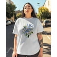 thumbnail image 3 of T Shirts for Women Short Sleeve Cotton Crewneck T-Shirt, White Blue Flower Embroidered Tee Tops Casual Basic T-Shirts, XS-5XL White 4XL, 3 of 7