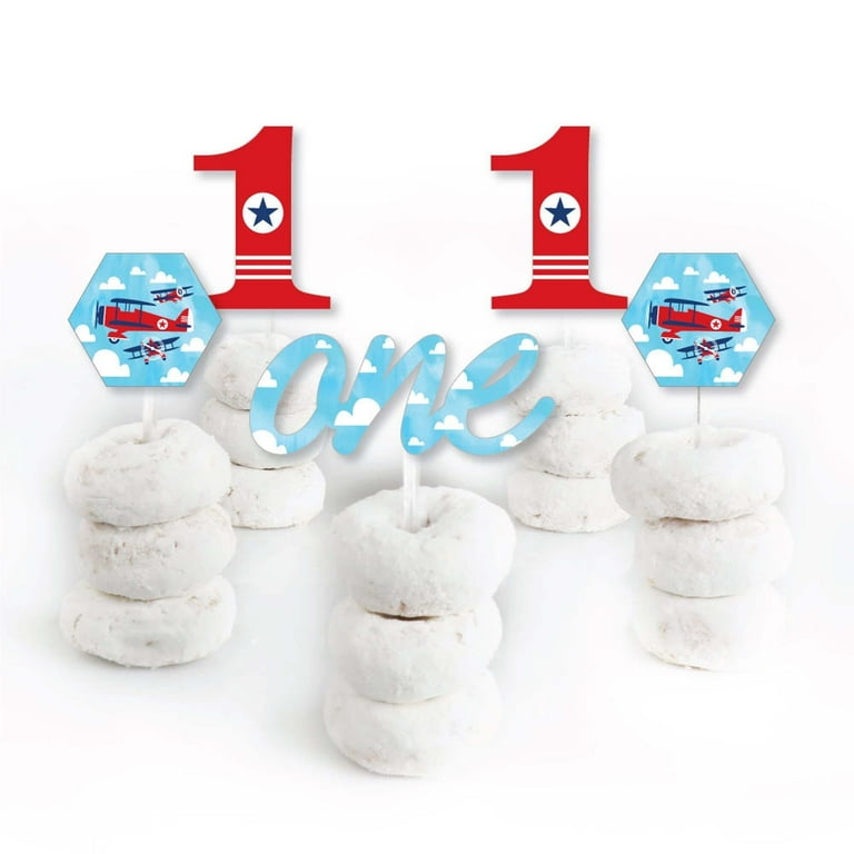 Big Dot Of Happiness Taking Flight Airplane Cupcake Toppers - Vintage Plane Baby Shower & Birthday Party Decor - Set Of 24 Clear Treat Picks