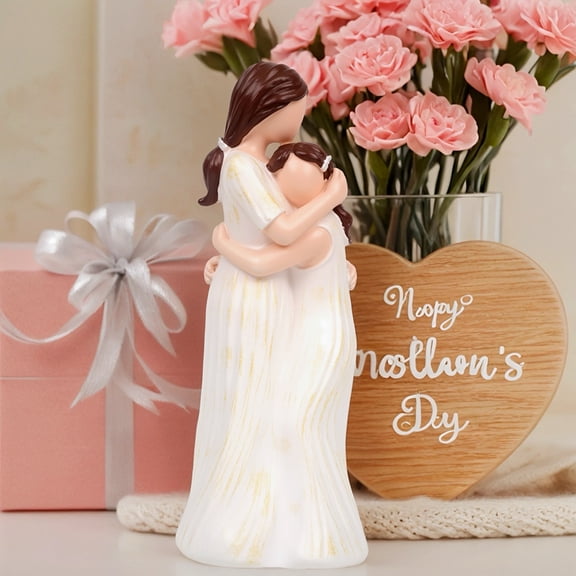 Heartfelt Mother Daughter Embrace Resin Figurine | Elegant Home Decor Ornament & Sentimental Gift | Cute Craft Keepsake