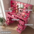 thumbnail image 6 of Lacoo Vanity Desk with Mirror and LED Lights, Makeup Vanity with 7 Drawers & 4 Shelves, Vanity Table with Power Outlet for Bedroom Dressing Room, Dark Pink, 6 of 8