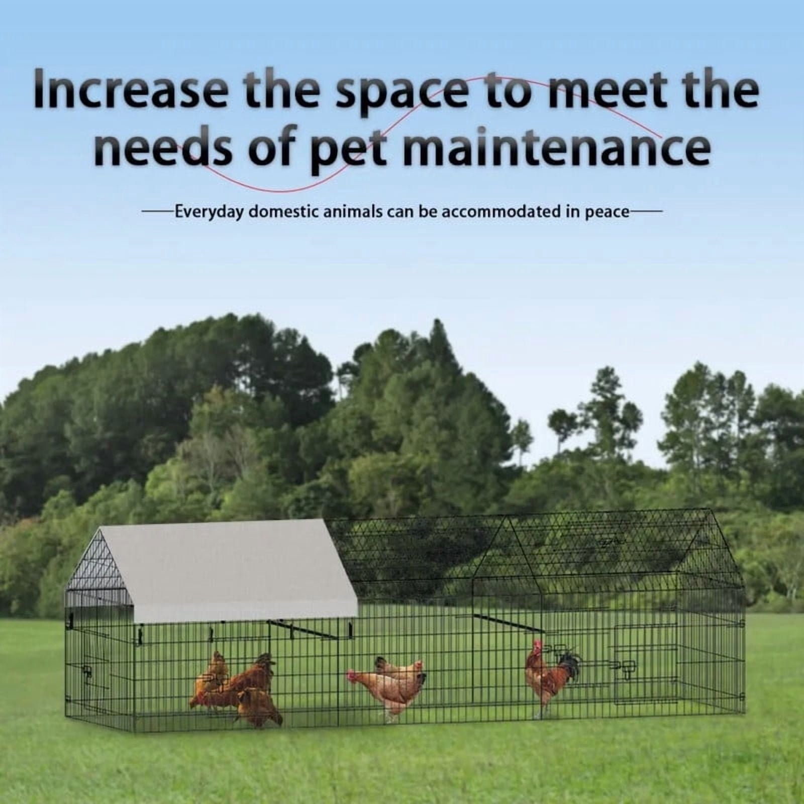 Metal Chicken Coop 130"×40"×40" Chicken Run with Waterproof Cover Poultry Cage Walk in Hen House Animal Enclosure Crate Pet Playpen Exercise Pen
