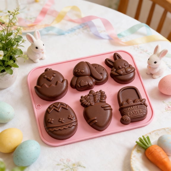 FHBVT Easter Bunny Egg Silicone Cake Baking Mold 7.71In Food-Grade High Temp Resistant Three-Dimensional Shape Easy Clean Foldable for Easter Holiday Cake Dessert Baking Decor Party Favors