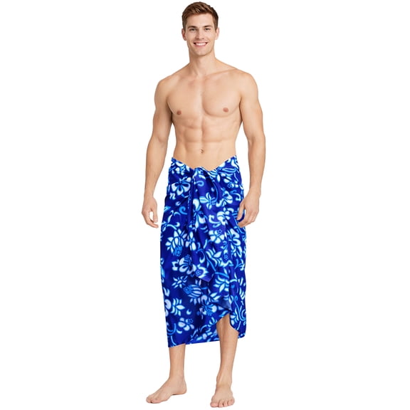 HAPPY BAY Men's Pareo Swim Trunk Surfing Sarong Long Beach Wrap One Size Azure, All Over Floral Summer Vacation Party